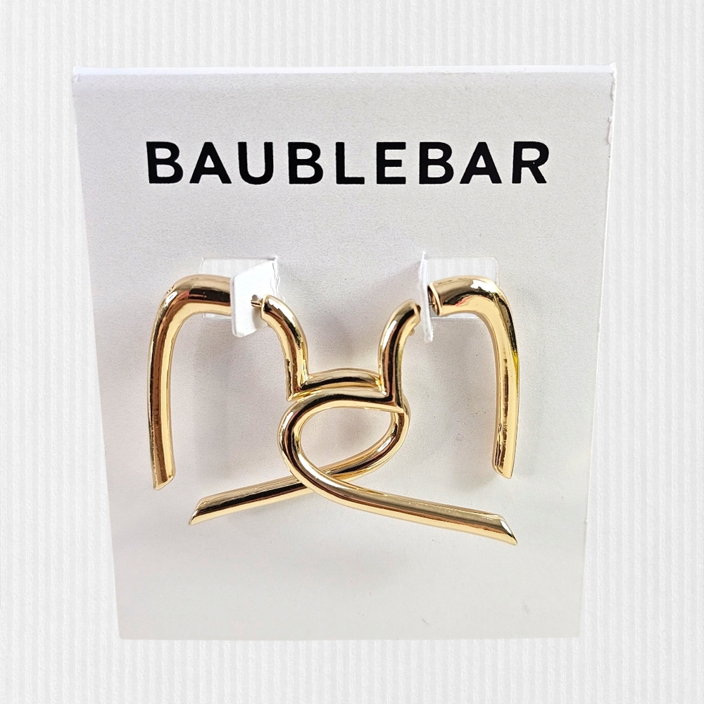 Baublebar Gold Heart Hoop Earrings Statement Minimalist Modern‎ Jewelry - Picture 3 of 7